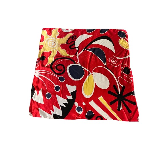 Chico's Accessories - Chicos 100% Silk Square Scarf Red Abstract Sun Celestial Print RN 79984